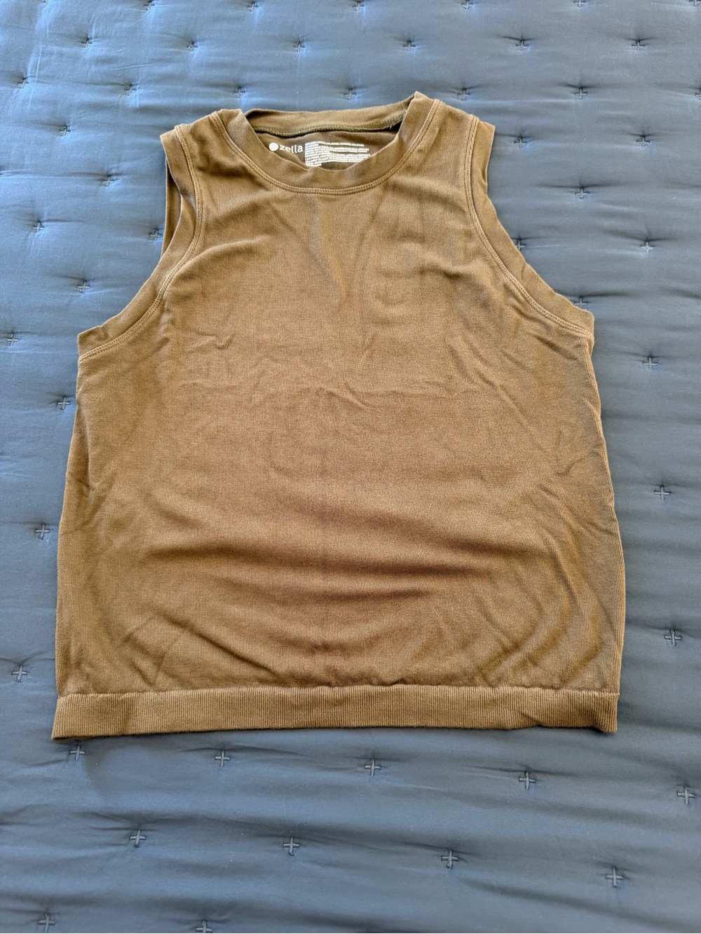 Zella Olive-Brown Ribbed Sleeveless Tank Top